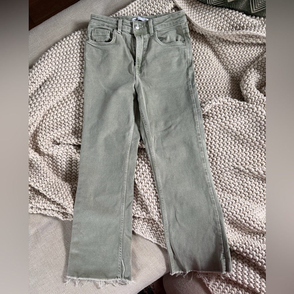 Zara Sage Green Straight Leg Jeans
